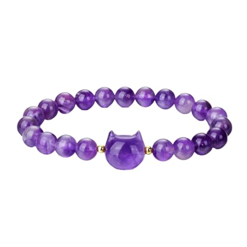 RWGSNB Bergkristall Armband Damen Natürliches Amethyst Armband für Damen und Mädchen Kristall Katzen Armreifen Dehnbar Zierliche Perlen Edelstein Armreifen Reiki Yoga Kristallschmuck Spirituelle von RWGSNB