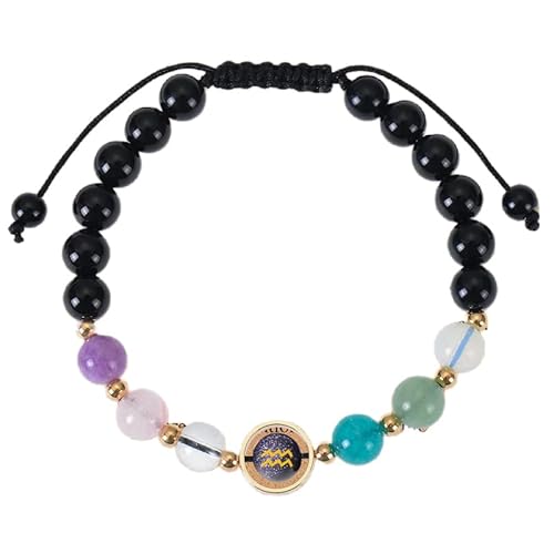 RWGSNB Bergkristall Armband Damen Sternzeichen Armbänder für Damen und Herren 8 Mm Naturstein Armband Verstellbar Handgefertigt Geflochtenes Seil Perlen Edelstein Armreifen Reiki Heilkristall Schm von RWGSNB