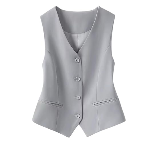 RWGSNB Damen Anzugweste Ärmellos Schmale Passform V Ausschnitt Kurze Weste Mantel Knopfleiste Weste Blazer Gilet Einfarbig Economy Elegante Anzugweste Grau L RWGSNB Damen Anzugweste Ärmellos Schmale Passform V Ausschnitt Kurze Weste Mantel Knopfleiste Weste Blazer Gilet Einfarbig Economy Elegante Anzugweste Grau L von RWGSNB