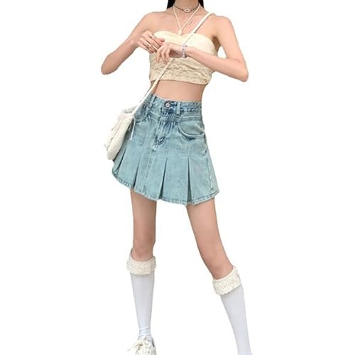RWGSNB Damen Jeans Rock, Denim Stretch Minirock Hohe Taille Faltenrock Fließende Sommerröcke Bequemer Weicher Kurzer Rock Stylischer Jeansrock für Damen für Abendurlaub Party Blau Xs von RWGSNB