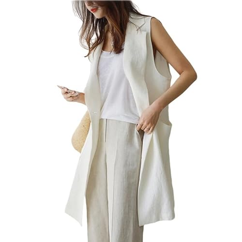 RWGSNB Damen Leinenweste Ärmellos Langer Mantel Anzugweste Sommer Leichte Jacke Blazer Weste Lässiger Duster Cardigan Gilet Tank Tops Mit Zwei Taschen Beige L RWGSNB Damen Leinenweste Ärmellos Langer Mantel Anzugweste Sommer Leichte Jacke Blazer Weste Lässiger Duster Cardigan Gilet Tank Tops Mit Zwei Taschen Beige L von RWGSNB