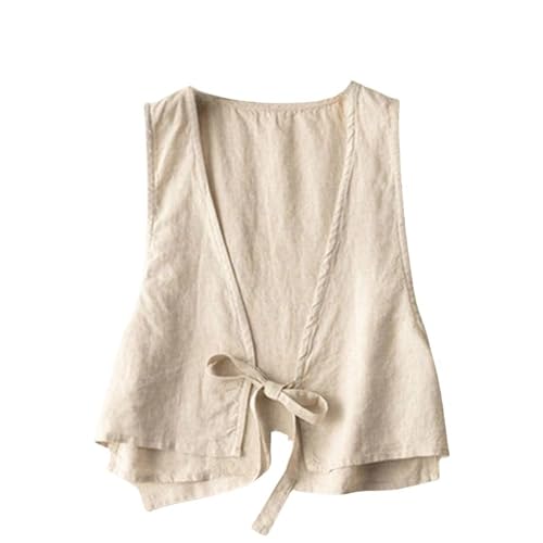 RWGSNB Damen Leinenweste Kurz Geschnitten Ärmellos Anzugweste Modisch Zum Schnüren Strickjacke Gilet Solide Lässig Lockere Tanks V Ausschnitt Blazer Jacke Weste Beige M RWGSNB Damen Leinenweste Kurz Geschnitten Ärmellos Anzugweste Modisch Zum Schnüren Strickjacke Gilet Solide Lässig Lockere Tanks V Ausschnitt Blazer Jacke Weste Beige M von RWGSNB