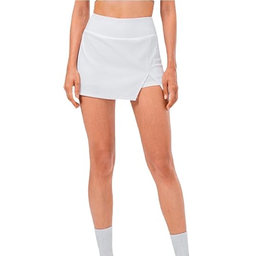 RWGSNB Damen-Minirock Mit Hoher Taille, Elastisch, Figurbetont, Tennisrock, Sommer-Schlitz, A-Linien-Rock, Lässig, Sport, Golf, Yoga, Kurzer Rock Für Damen Und Mädchen, Weiß, M von RWGSNB