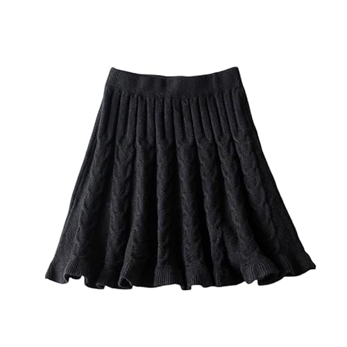 RWGSNB Damen Strickrock, Rippenstrickrock für Damen Uk Damen Minirock Faltenröcke mit Gummizug in der Taille Einfarbig Kurzer Rüschenrock Hohe Taille Winter Strickrock A Linie für den Alltag Sch von RWGSNB