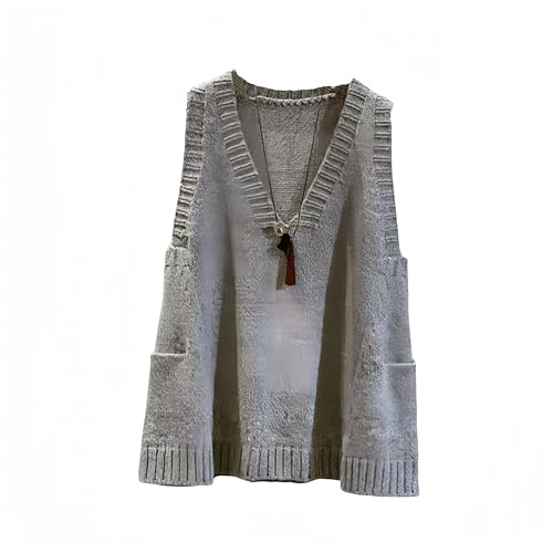 RWGSNB Damen Weste, Ärmellose Pullunderweste für Damen Lockere Passform Strickweste mit V Ausschnitt Herbstpullover mit Taschen Damen Tanktop Grau 4XL von RWGSNB