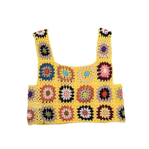 RWGSNB Damen Weste, Damen Häkelpullover Weste Crop Boho Bunte Blume Hohlstrick Neckholder Tank Tops Nationaler Stil Ärmellos Badeanzug Lässig Sommer Strand Cover Up Gelb M RWGSNB Damen Weste, Damen Häkelpullover Weste Crop Boho Bunte Blume Hohlstrick Neckholder Tank Tops Nationaler Stil Ärmellos Badeanzug Lässig Sommer Strand Cover Up Gelb M von RWGSNB