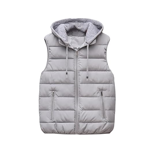 RWGSNB Daunenweste, Gesteppte Weste für Damen mit Abnehmbarer Kapuze Winddichte Ärmellose Daunenjacke Daunenweste Winter Bodywarmer Puffer Weste mit Tasche Grau Xxs von RWGSNB