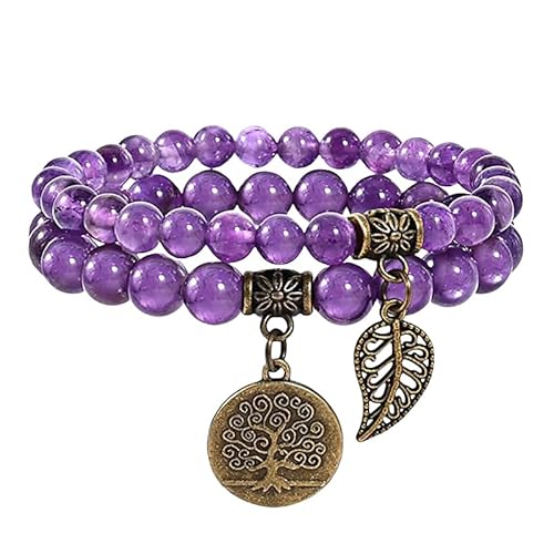 RWGSNB Edelstein Armband, 2Er Pack Chakra Armbänder Set Mehrschichtige Echte Steine Boho Schmuck Armreifen mit Lebensbaum Anhänger Energie Edelstein Perlen Freundschaftsarmreifen Kristallschmuck A von RWGSNB