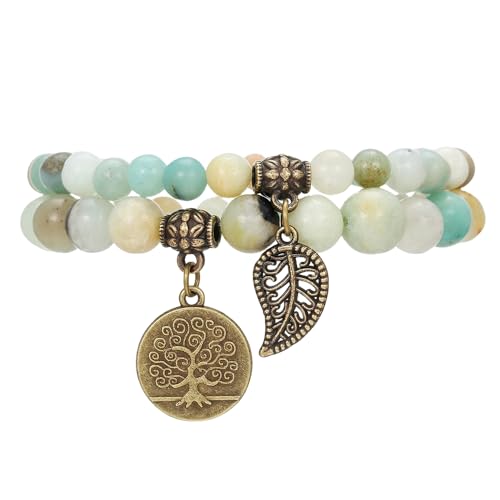 RWGSNB Edelstein Armband, 2Er Pack Spirituelle Armbänder Aus Naturstein Baum Des Lebens Schützende Edelstein Armreifen Linderung Von Angstzuständen Energie Freundschaftsarmreifen Kristallschmuck von RWGSNB