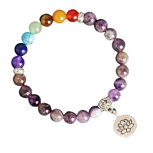 RWGSNB Edelstein Armband, 7 Chakra Armband für Damen Herren 8 Mm Echte Steinperlen Linderung Von Angstzuständen Armreifen mit Lotus Anhänger Energie Edelstein Yoga Armreifen Kristallschmuck Gesch von RWGSNB