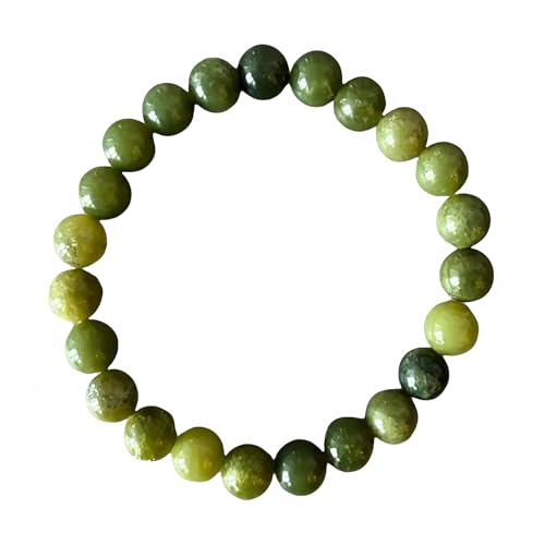 RWGSNB Edelstein Armband, 8 Mm Natürliche Grüne Nephrit Edelsteinarmbänder Zierliche Perlensteinarmbänder Elastischer Schutz Glückskristall Armreifen Schmuckgeschenke für Frauen und Männer von RWGSNB