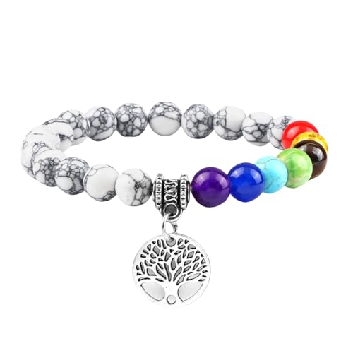 RWGSNB Edelstein Armband, Echte Steine Chakra Armband mit Lebensbaum Reiki Yoga Armreifen Natürlicher Edelstein Chakra Steine Angst Armreifen Energie Kristall Schmuck Geschenke für Frauen Männer von RWGSNB