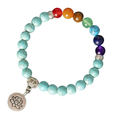 RWGSNB Edelstein Armband, Edelstein 7 Chakra Armband mit Lotus Anhänger 8 Mm Natursteinperlen Linderung Von Angstzuständen Armreifen Reiki Yoga Armreifen Spiritueller Kristallschmuck Geschenke fü von RWGSNB