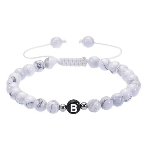 RWGSNB Edelstein Armband, Initialen Armband für Paare 6 Mm Weißes Türkisfarbenes Perlen Edelsteinarmband mit Dem Buchstaben Az Verstellbares Geflochtenes Seil Reiki Steine Armreifen Zierlicher Kr von RWGSNB