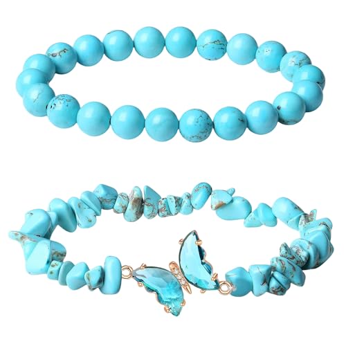 RWGSNB Edelstein Armband, Schmetterlingsarmbänder 2Er Set Freundschaftsarmreifen mit Edelsteinperlen Balance Energiestein Reiki Yoga Armreifen Spiritueller Kristallschmuck Geschenk für Frauen und von RWGSNB