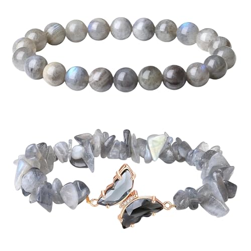 RWGSNB Edelstein Armband, Schmetterlingsarmbänder 2Er Set Freundschaftsarmreifen mit Edelsteinperlen Balance Energiestein Reiki Yoga Armreifen Spiritueller Kristallschmuck Geschenk für Frauen und von RWGSNB