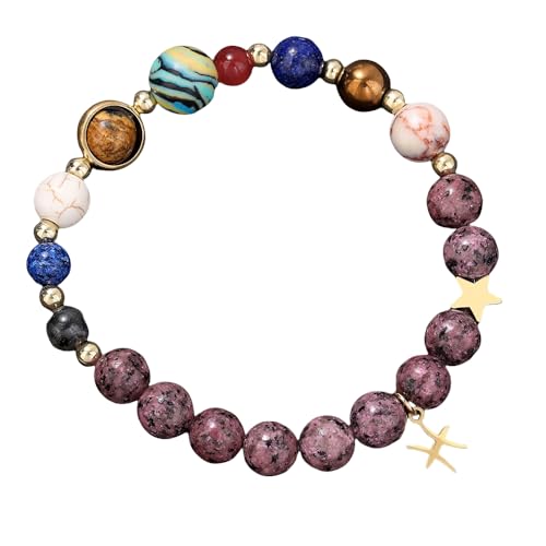 RWGSNB Edelstein Armband, Sonnensystem Galaxie Armband mit 12 Sternbild Anhänger 8 Mm Natürliche Violette Granit Edelstein Armbänder Personalisierte Schutzkristall Armreifen für Männer und Frau von RWGSNB
