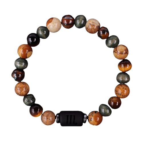 RWGSNB Edelstein Armband, Sternzeichen Armband Aus Naturstein 12 Sternbilder 8 Mm Perlen Edelstein Armbänder Schutzkristall Armreifen Glücksbringer Geburtstagsgeschenke für Männer und Frauen Sko von RWGSNB