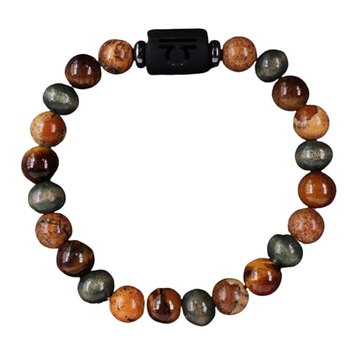 RWGSNB Edelstein Armband, Sternzeichen Sternbild Edelstein Armband Personalisiert Natürliche Tigerauge Steine Armbänder Spirit Perlen Schutz Kristall Armreifen Segen Geburtstagsgeschenke Waage von RWGSNB