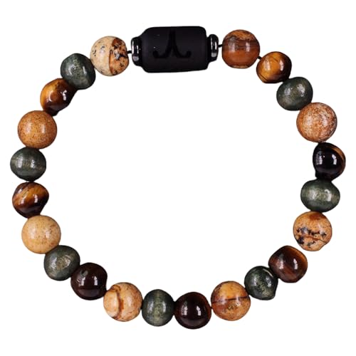 RWGSNB Edelstein Armband, Sternzeichen Sternbild Edelstein Armband Personalisiert Natürliche Tigerauge Steine Armbänder Spirit Perlen Schutz Kristall Armreifen Segen Geburtstagsgeschenke Widder von RWGSNB