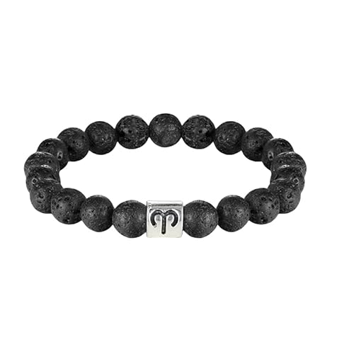 RWGSNB Edelstein Armband, Sternzeichen Sternbild Edelsteinarmband Premium Armband Aus Natürlichem Lavastein Perlen Schutzkristall Armreifen Schmuck Geburtstagsgeschenke für Frauen und Männer Widd von RWGSNB