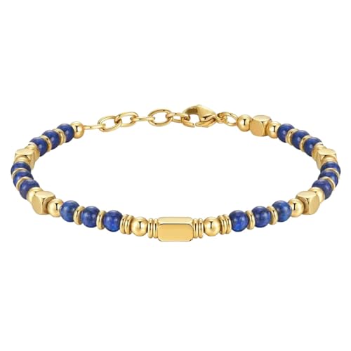 RWGSNB Edelstein Armband Bergkristall 4 Mm Lapislazuli Armband für Herren Naturstein Armreifen Verstellbar Goldener Karabinerverschluss Trendige Damen Armreifen mit Perlen Edelstein Reiki von RWGSNB