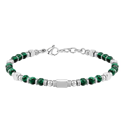 RWGSNB Edelstein Armband Bergkristall 4 Mm Malachit Armband für Herren Naturstein Armreifen Verstellbarer Karabinerverschluss Zierliche Damen Armreifen mit Perlen Edelstein Reiki Yoga Hei von RWGSNB