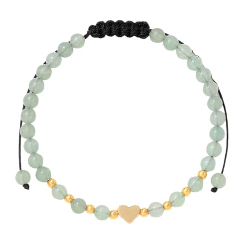 RWGSNB Edelstein Armband Bergkristall 4 Mm Natursteinarmband für Damen Zierliche Goldene Herzarmreifen Verstellbar Handgefertigt Geflochtenes Seil Perlen Edelsteinarmreifen Reiki Heilkristallschmuc von RWGSNB
