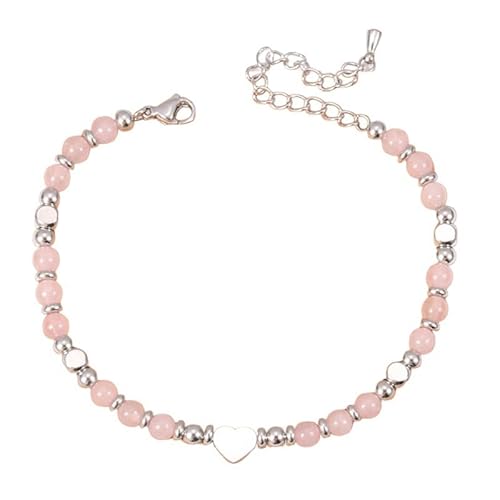 RWGSNB Edelstein Armband Bergkristall 4 Mm Natursteinarmband für Damen Zierliche Herz Armreifen Verstellbarer Karabinerverschluss Böhmische Perlen Edelstein Armreifen Reiki Heilkristall Schmuck Ge von RWGSNB
