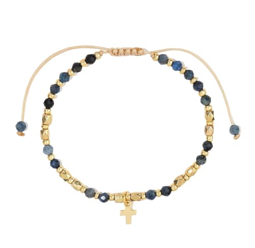 RWGSNB Edelstein Armband Bergkristall 4 Mm Spinell Lapislazuli Armband mit Kreuzanhänger Facettierte Naturstein Armreifen Verstellbares Geflochtenes Seil Herren Armreifen mit Perlen Edelstein Armre von RWGSNB