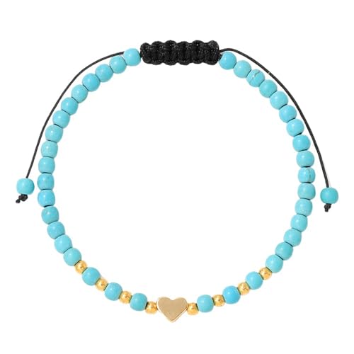 RWGSNB Edelstein Armband Bergkristall 4 Mm Türkis Armband für Damen und Mädchen Zierliche Goldene Herz Armreifen Verstellbar Geflochtenes Seil Naturstein Armreifen Reiki Yoga Heilkristall Schmuck von RWGSNB