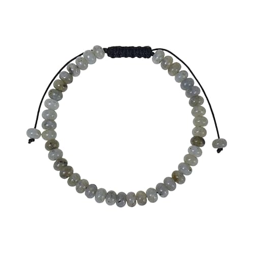 RWGSNB Edelstein Armband Bergkristall 6 Mm Armband Aus Natürlichem Mondstein Zierliche Flache Perlen Edelstein Armreifen Verstellbar Handgefertigt Geflochtenes Seil Reiki Heilkristall Schmuck Gesch von RWGSNB