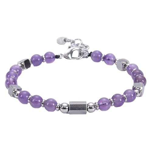 RWGSNB Edelstein Armband Bergkristall 6 Mm Natursteinarmband für Damen Böhmische Armreifen Verstellbarer Karabinerverschluss Zierliche Perlen Edelstein Armreifen Reiki Heilkristall Schmuck Geschen von RWGSNB