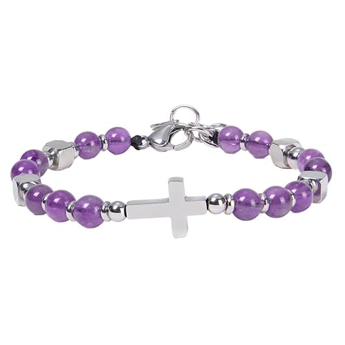 RWGSNB Edelstein Armband Bergkristall 6 Mm Natursteinarmband für Damen und Herren Zierliche Kreuzarmreifen Verstellbarer Karabinerverschluss Trendige Perlenarmreifen Aus Edelsteinen Reiki Heilkrist von RWGSNB