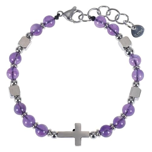 RWGSNB Edelstein Armband Bergkristall 6 Mm Natursteinarmband für Damen und Herren Zierliches Kreuzarmband Verstellbarer Karabinerverschluss Trendige Perlenarmreifen mit Edelsteinen Reiki Heilkrista von RWGSNB