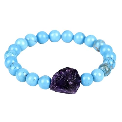 RWGSNB Edelstein Armband Bergkristall 8 Mm Natürliches Türkis Armband für Männer Frauen Unregelmäßige Amethyst Armreifen Stretch Perlen Edelstein Armreifen Reiki Yoga Heilkristall Schmuck Spir von RWGSNB