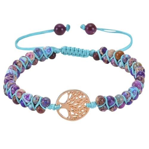 RWGSNB Edelstein Armband Bergkristall Baum Des Lebens Armband Boho Wickelarmband Mehrlagige Perlen Edelsteinarmband Verstellbar Handgefertigt Geflochtenes Seil Naturstein Armreifen Reiki Heilkristal von RWGSNB