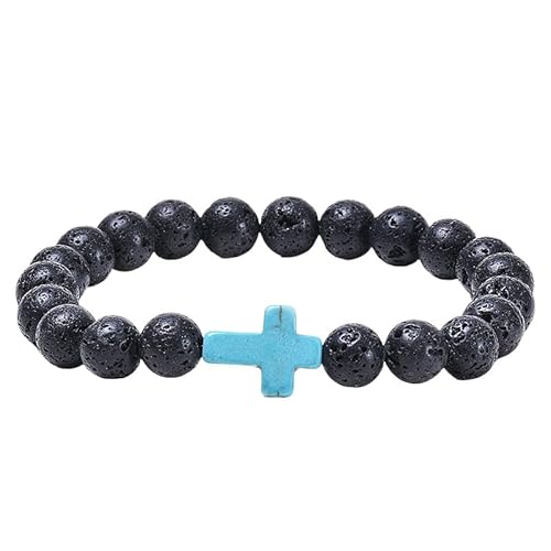 RWGSNB Edelstein Armband Bergkristall Glaubenskreuz Armband für Damen und Herren Armreifen Aus Natürlichem Schwarzem Lavastein Dehnbar Inspirierende Perlen Edelstein Armreifen Reiki Yoga Heilkrist von RWGSNB