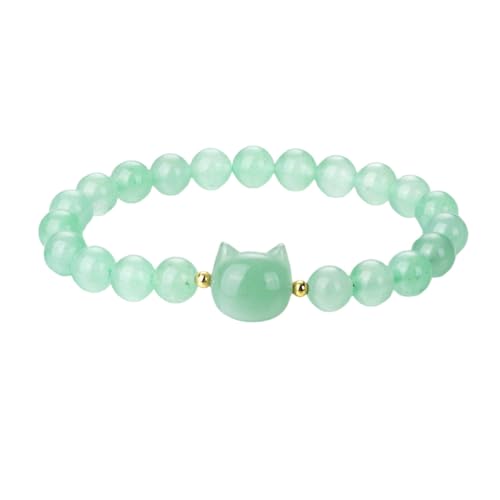 RWGSNB Edelstein Armband Bergkristall Natürliches Grünes Aventurin Armband für Damen und Mädchen Süße Kristall Katzen Armreifen Dehnbar Zierliche Perlen Edelstein Armreifen Reiki Yoga Heilkris von RWGSNB