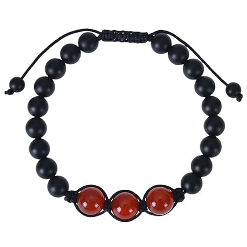 RWGSNB Edelstein Armband Bergkristall Natürliches Rotes Achat Armband Schwarz Gefrosteter Onyx Verstellbare Geflochtene Seil Armreifen mit Perlen Edelstein Armreifen Reiki Yoga Heilkristall Schmuck von RWGSNB
