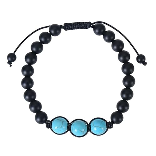 RWGSNB Edelstein Armband Bergkristall Natürliches Türkis Armband für Frauen Schwarz Gefrosteter Onyx Armreif Verstellbar Geflochtenes Seil Perlen Edelstein Armreif Reiki Yoga Heilkristall Schmuck von RWGSNB