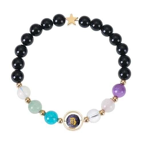 RWGSNB Edelstein Armband Bergkristall Personalisiertes Sternzeichen Armband für Frauen 6 Mm Naturstein Armreifen Stretch Seil Perlen Edelstein Armreifen Reiki Heilkristall Schmuck Einzigartige Gebu von RWGSNB