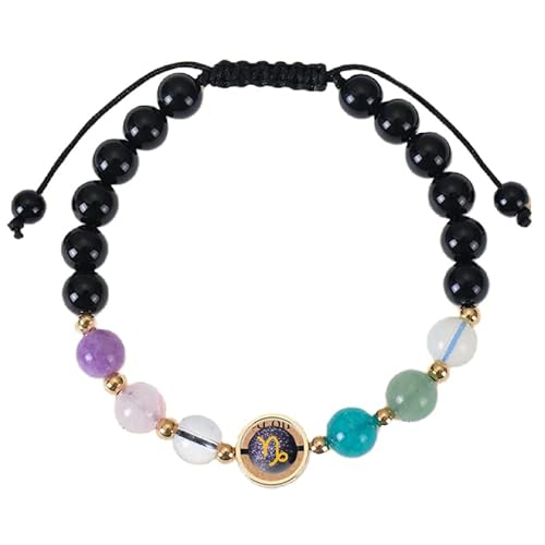RWGSNB Edelstein Armband Bergkristall Sternzeichen Armbänder für Damen und Herren 8 Mm Naturstein Armband Verstellbar Handgefertigt Geflochtenes Seil Perlen Edelstein Armreifen Reiki Heilkristall von RWGSNB
