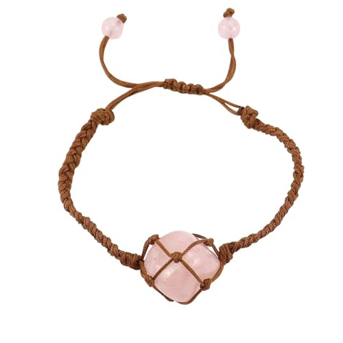 RWGSNB Edelstein Armband Bergkristall Unregelmäßiges Armband Aus Natürlichem Rosenquarz für Damen und Mädchen Armreifen Aus Rohstein Verstellbar Geflochtenes Seil Edelstein Armreifen Reiki Yoga von RWGSNB