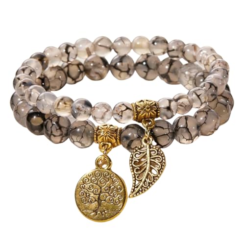 RWGSNB Edelstein Armband Damen, 2Er Pack Chakra Armbänder Set Mehrschichtige Echte Steine Boho Schmuck Armreifen mit Lebensbaum Anhänger Energie Edelstein Perlen Freundschaftsarmreifen Kristallsch von RWGSNB