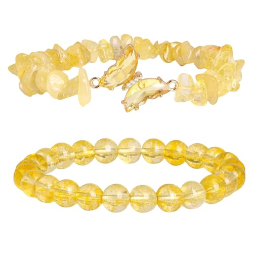 RWGSNB Edelstein Armband Damen, 2Er Pack Schmetterlingsarmbänder Aus Natürlichem Kristall Mehrlagige Edelsteinperlen Reiki Yoga Armreifen Energieausgleichsstein Freundschaftsarmreifen Spiritueller von RWGSNB