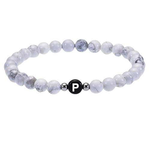RWGSNB Edelstein Armband Damen, 6 Mm Natürliche Weiße Türkis Steinarmbänder mit Az Buchstaben Zarte Perlenarmbänder mit Initialen Dehnbarer Spiritueller Kristallarmreif Schmuckgeschenke für Fr von RWGSNB