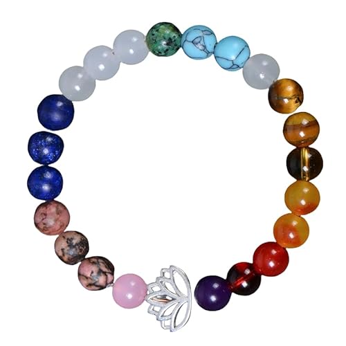 RWGSNB Edelstein Armband Damen, 7 Chakra Armband für Damen Herren 8 Mm Natursteine Perlen Angst Armreifen mit Lotus Glücksstein Reiki Yoga Armreifen Energie Chakra Kristallschmuck Geschenke Gegen von RWGSNB