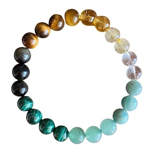 RWGSNB Edelstein Armband Damen, 8 Mm Citrin Kristall Armbänder Natürliche Tigerauge Edelstein Armbänder Elastische Chakra Armreifen mit Echten Perlensteinen Spiritueller Schmuck Geschenke für Fr von RWGSNB