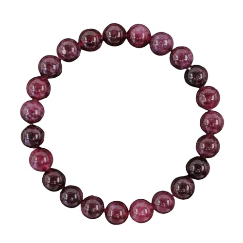 RWGSNB Edelstein Armband Damen, 8 Mm Natürliche Granat Edelstein Armbänder Zierliche Echte Perlen Steinarmbänder Elastisch Spirituelle Kristall Armreifen Schmuck Geschenke für Frauen und Männer von RWGSNB